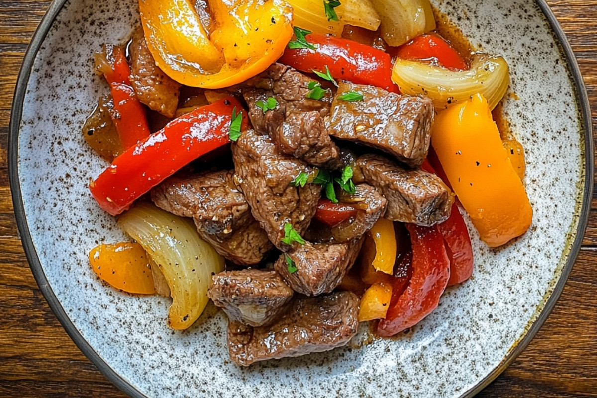 Delicious Pepper Steak with Vibrant Bell Peppers and Savory Onion