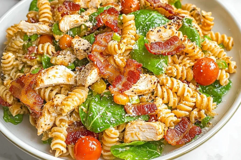 Delicious Chicken Bacon Ranch Pasta Salad