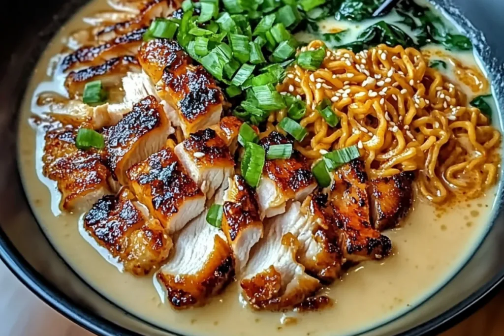 Fiery Delight Chicken Ramen with Creamy Garlic Sauce