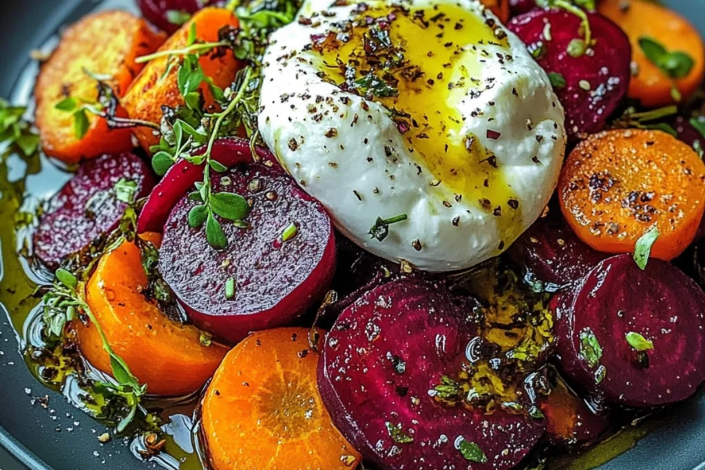 Roasted Beets and Carrots Salad with Delightful Burrata