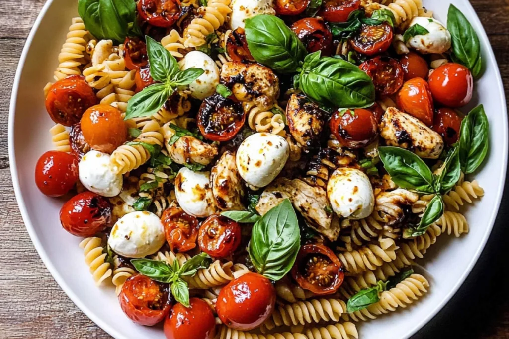 Delicious Caprese Chicken Pasta Salad