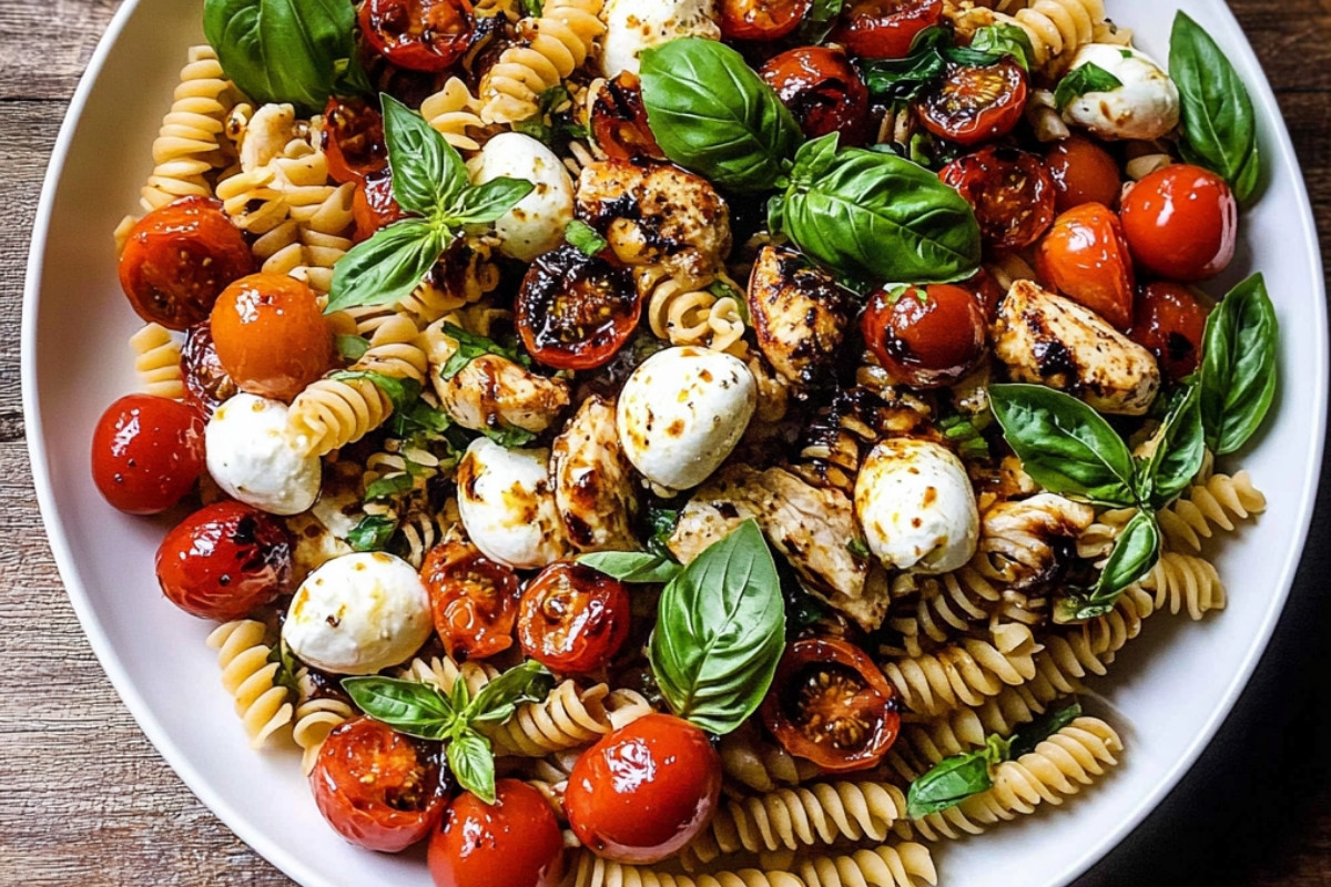 Delicious Caprese Chicken Pasta Salad