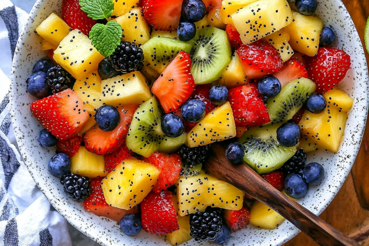 Fresh Fruit Salad with Delightful Honey Lime Poppy Seed Dressing